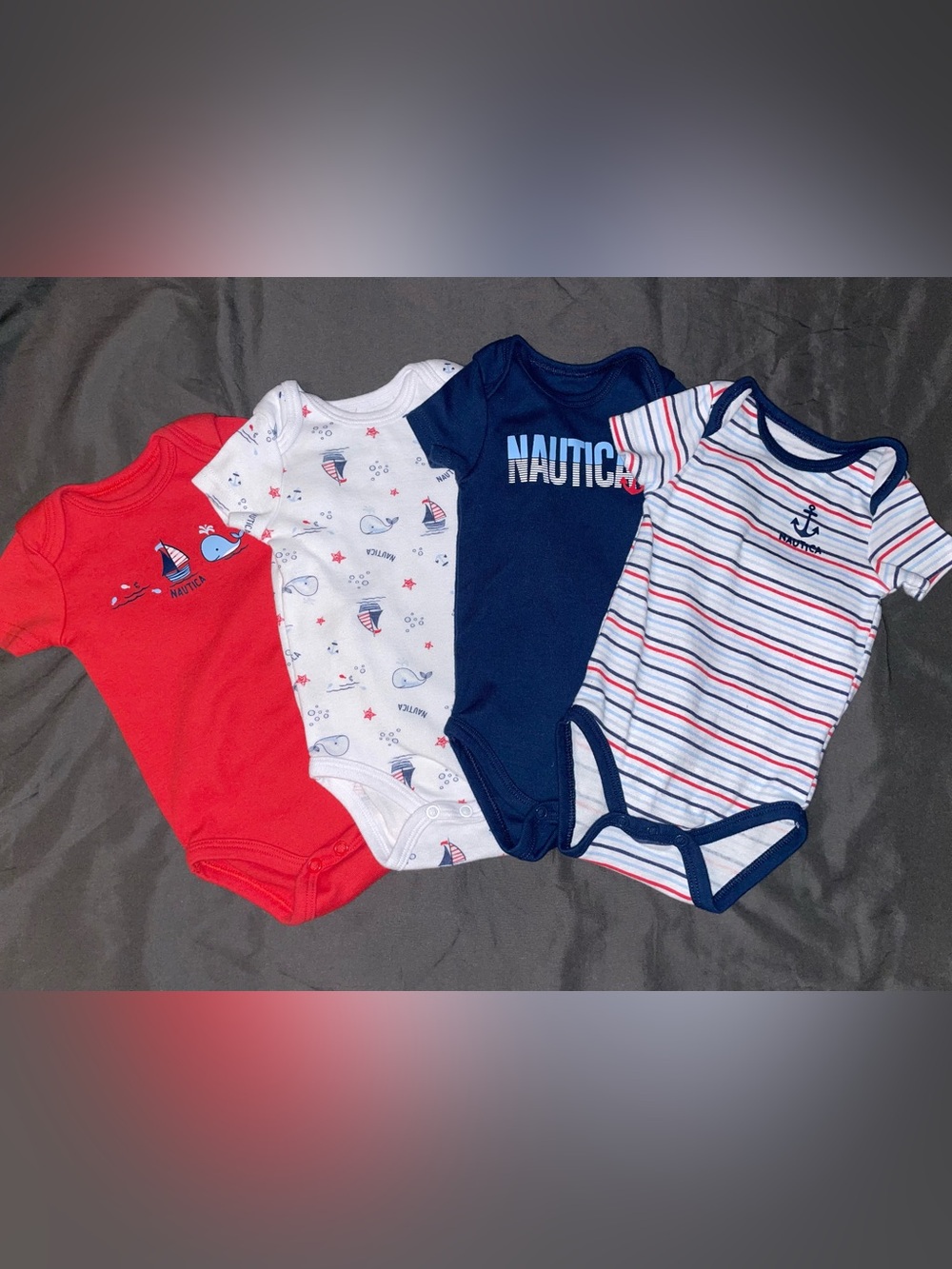Nautica Red, White & Navy Sailboat Baby One-Piece Bodysuit Set of 4